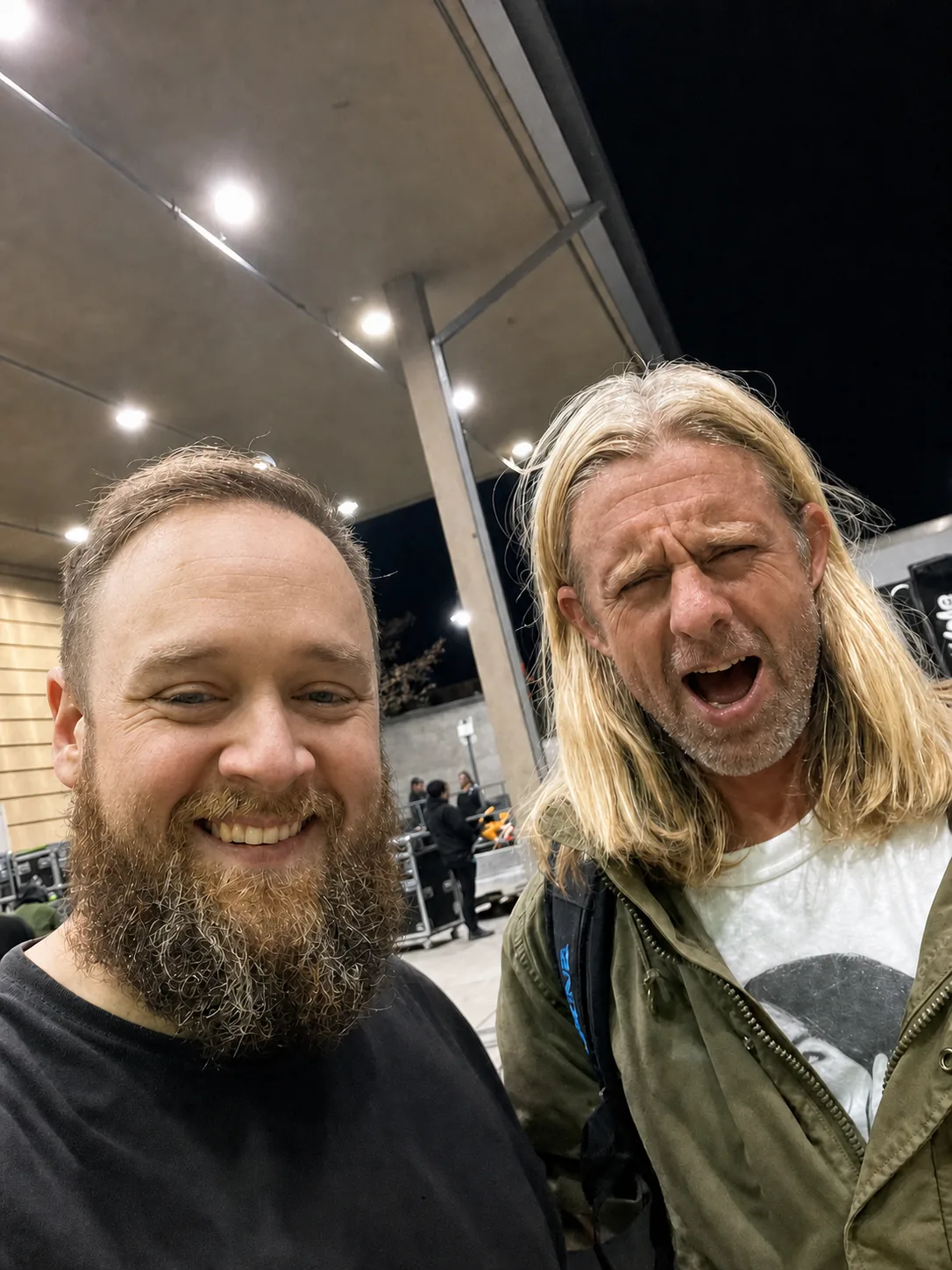 Jesse with a crew member at load-out